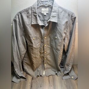 Lucky Brand Button Up Seersucker Shirt Classic Long Sleeve Gray Mens Size Large